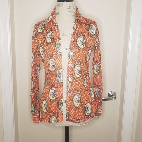 60s retro funky print blouse - Picture 5 of 11